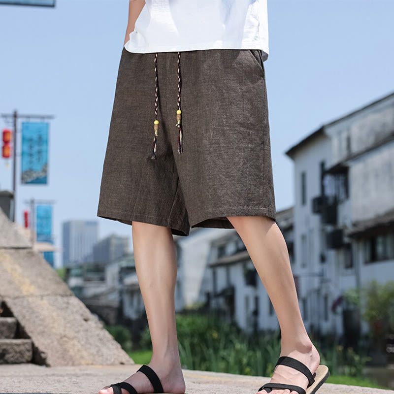 Buddha Stones Weaving Waist Rope Beads Kurze Leinen-Shorts für Herren mit Taschen - image 9