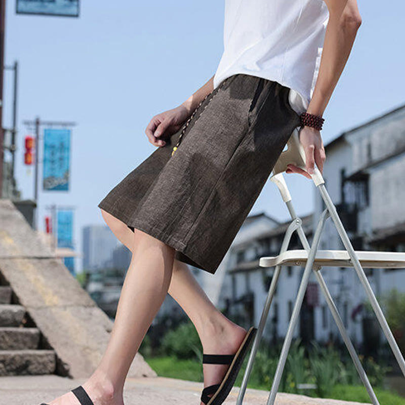 Buddha Stones Weaving Waist Rope Beads Kurze Leinen-Shorts für Herren mit Taschen - image 15