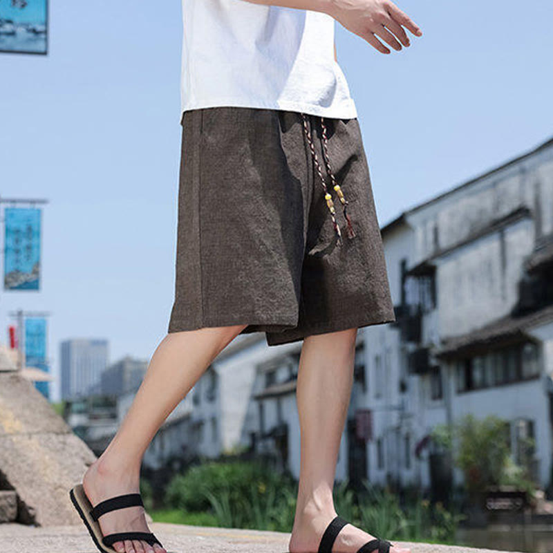Buddha Stones Weaving Waist Rope Beads Kurze Leinen-Shorts für Herren mit Taschen - image 13
