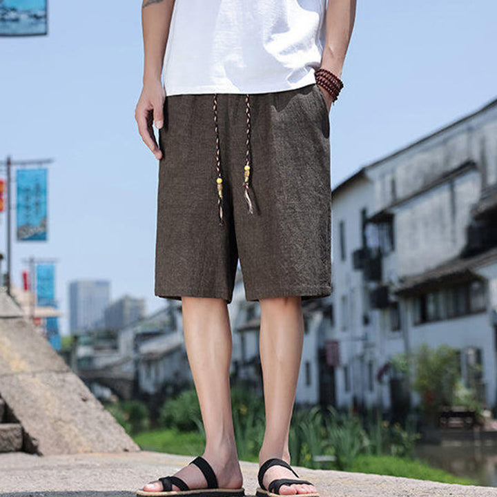 Buddha Stones Weaving Waist Rope Beads Kurze Leinen-Shorts für Herren mit Taschen - image 10