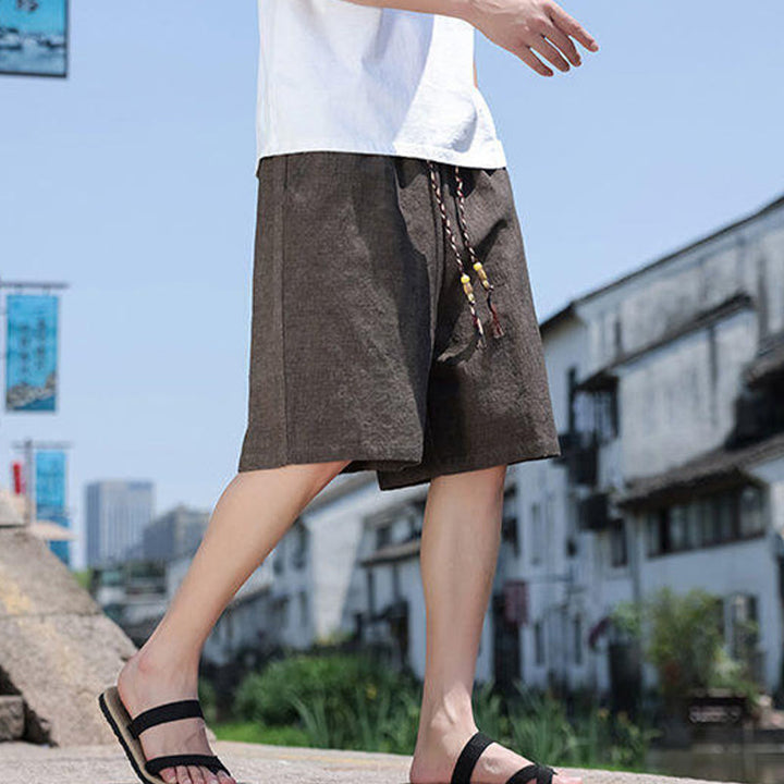 Buddha Stones Weaving Waist Rope Beads Kurze Leinen-Shorts für Herren mit Taschen - image 12