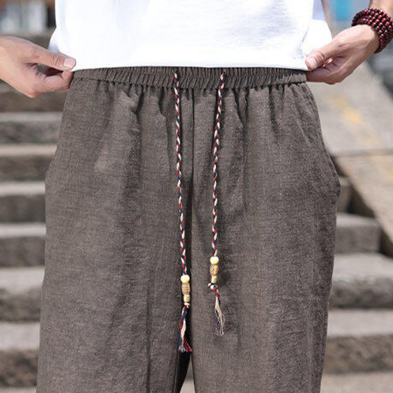Buddha Stones Weaving Waist Rope Beads Kurze Leinen-Shorts für Herren mit Taschen - image 16