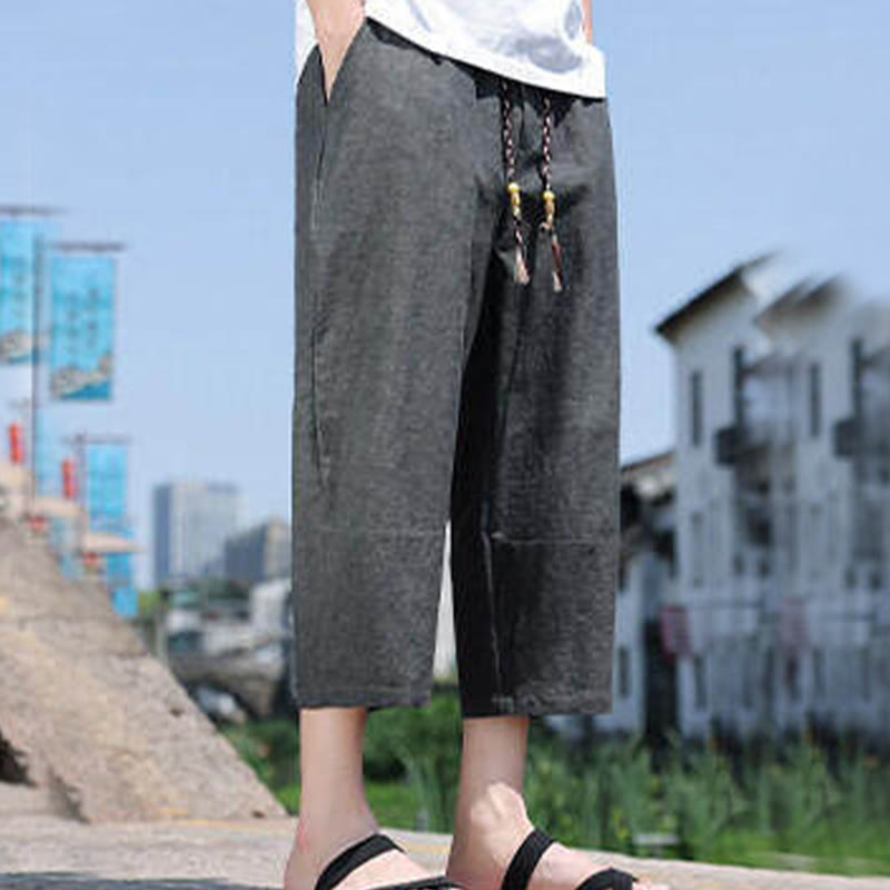 Buddha Stones Lässige Spandexhose mit gewebten Perlen und Seilen in der Taille, Länge 7–8, mit Taschen - image 1