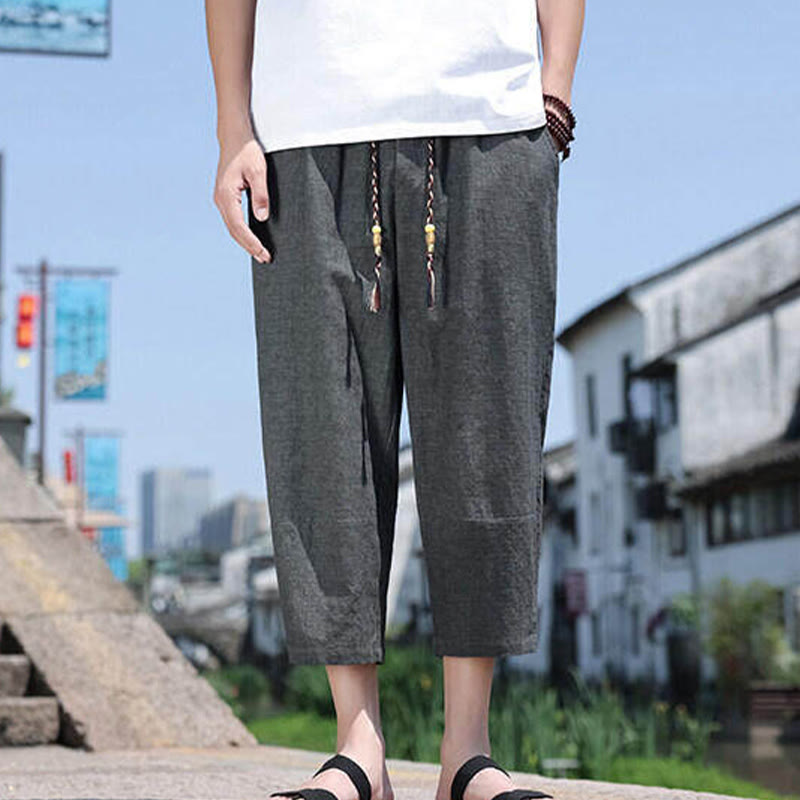 Buddha Stones Lässige Spandexhose mit gewebten Perlen und Seilen in der Taille, Länge 7–8, mit Taschen - image 5