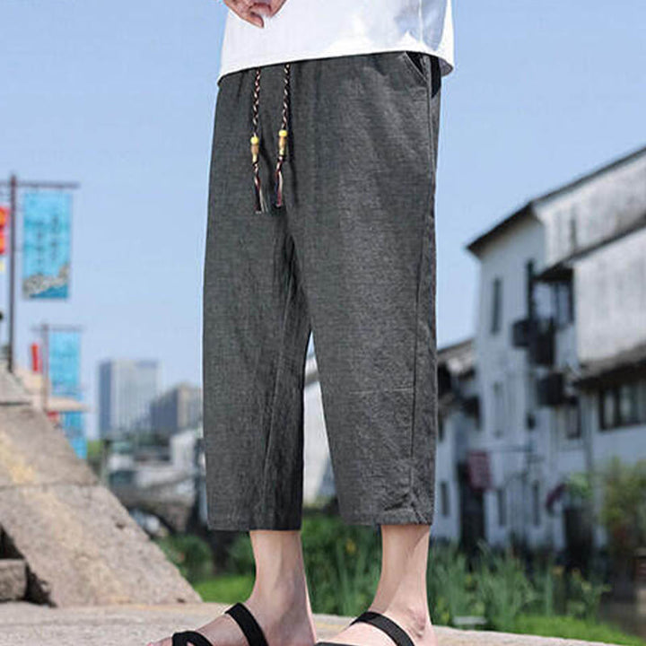 Buddha Stones Lässige Spandexhose mit gewebten Perlen und Seilen in der Taille, Länge 7–8, mit Taschen - image 4