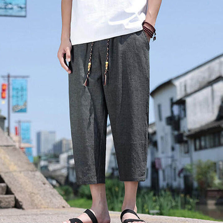 Buddha Stones Lässige Spandexhose mit gewebten Perlen und Seilen in der Taille, Länge 7–8, mit Taschen - image 4
