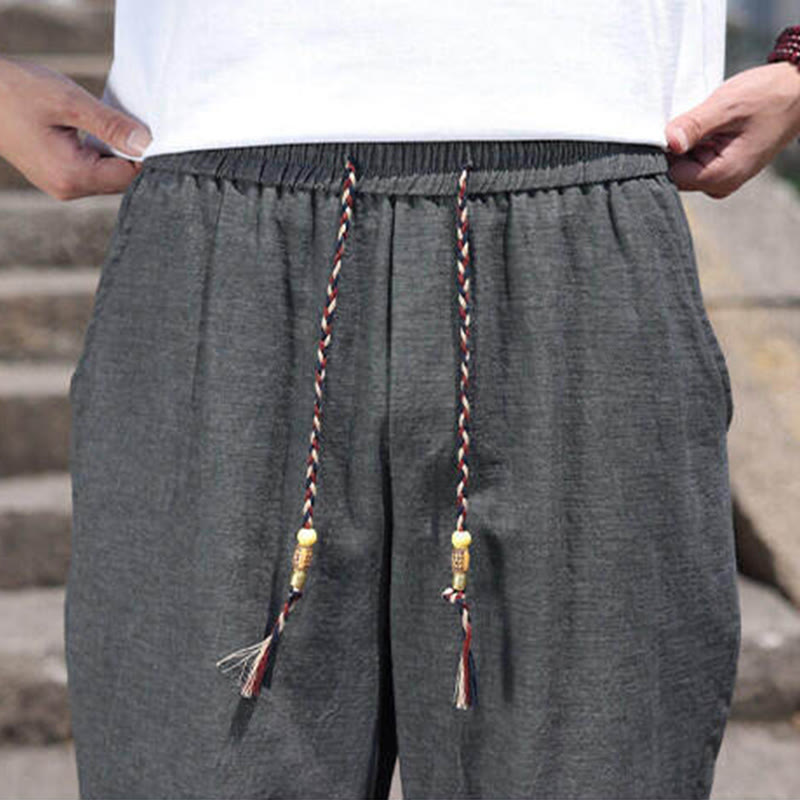 Buddha Stones Lässige Spandexhose mit gewebten Perlen und Seilen in der Taille, Länge 7–8, mit Taschen - image 9