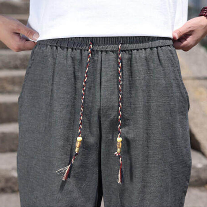 Buddha Stones Lässige Spandexhose mit gewebten Perlen und Seilen in der Taille, Länge 7–8, mit Taschen - image 9