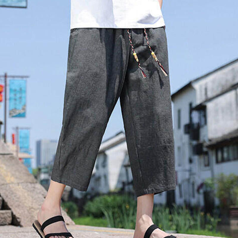 Buddha Stones Lässige Spandexhose mit gewebten Perlen und Seilen in der Taille, Länge 7–8, mit Taschen - Dunkelgrau - US/ UK/AU46, EU56 (5XL) - image 0