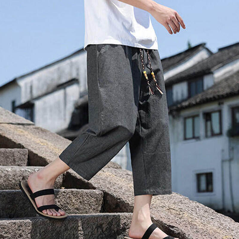 Buddha Stones Lässige Spandexhose mit gewebten Perlen und Seilen in der Taille, Länge 7–8, mit Taschen - image 6