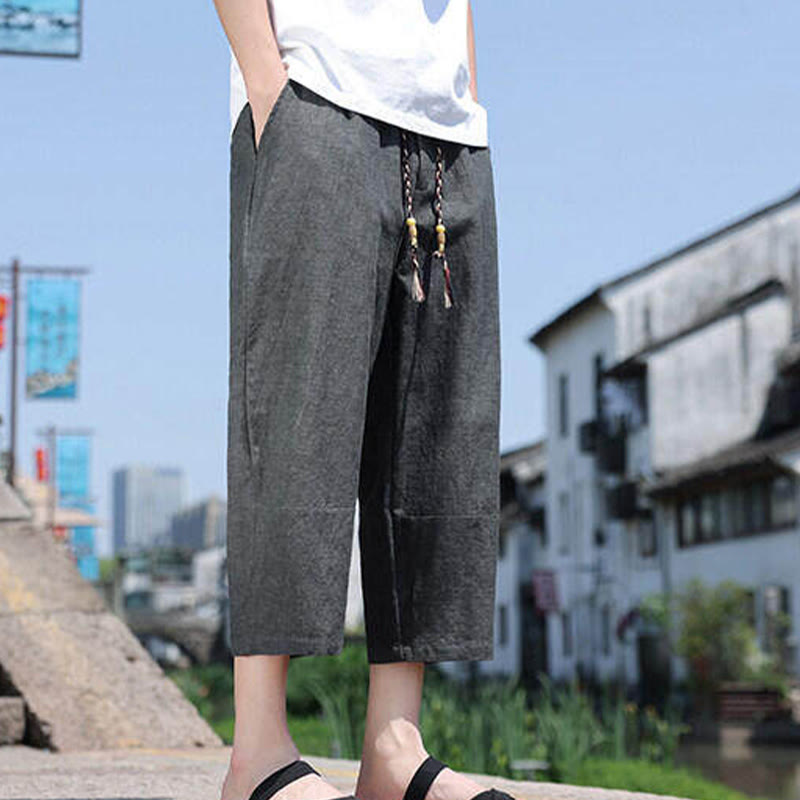 Buddha Stones Lässige Spandexhose mit gewebten Perlen und Seilen in der Taille, Länge 7–8, mit Taschen - image 9