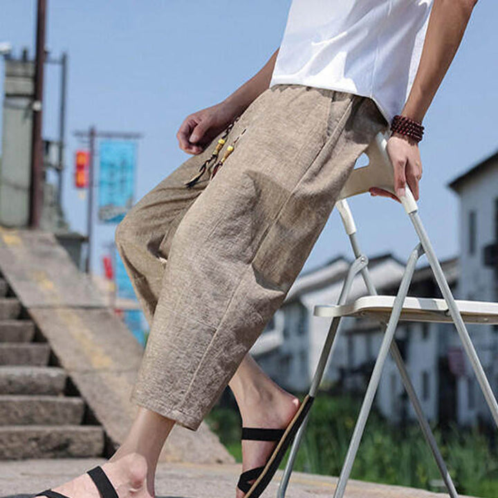 Buddha Stones Lässige Spandexhose mit gewebten Perlen und Seilen in der Taille, Länge 7–8, mit Taschen - image 16