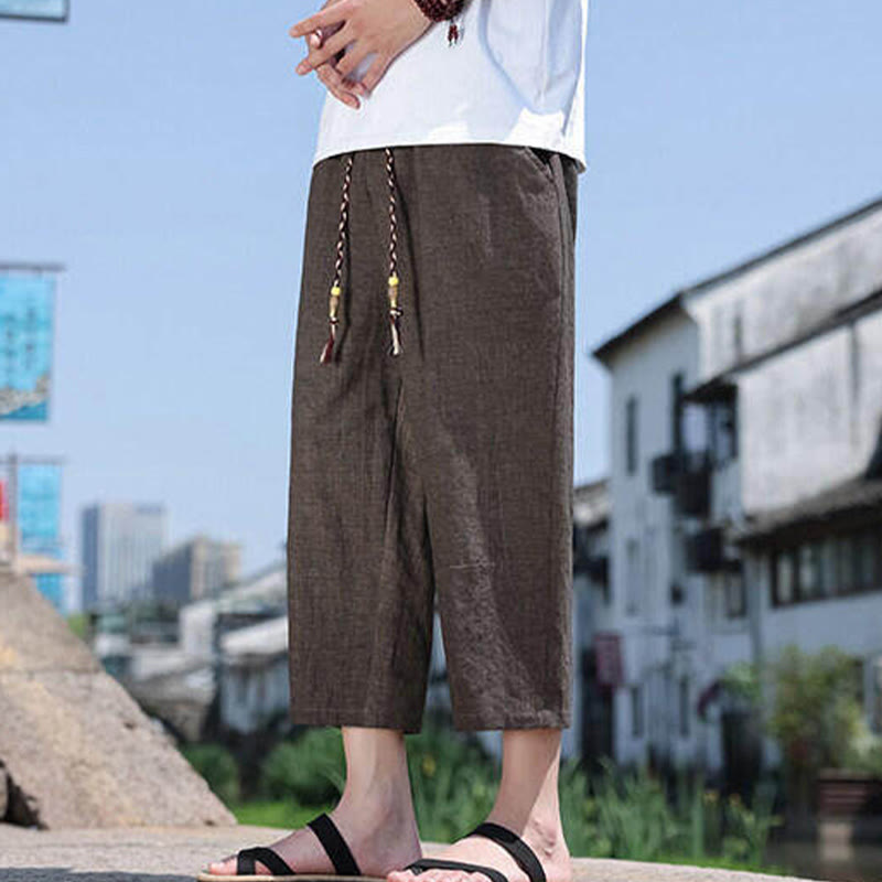 Buddha Stones Lässige Spandexhose mit gewebten Perlen und Seilen in der Taille, Länge 7–8, mit Taschen - image 20