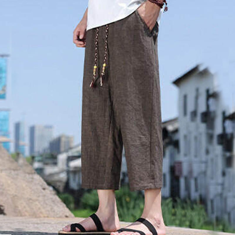 Buddha Stones Lässige Spandexhose mit gewebten Perlen und Seilen in der Taille, Länge 7–8, mit Taschen - Sattelbraun - US/ UK/AU46, EU56 (5XL) - image 18