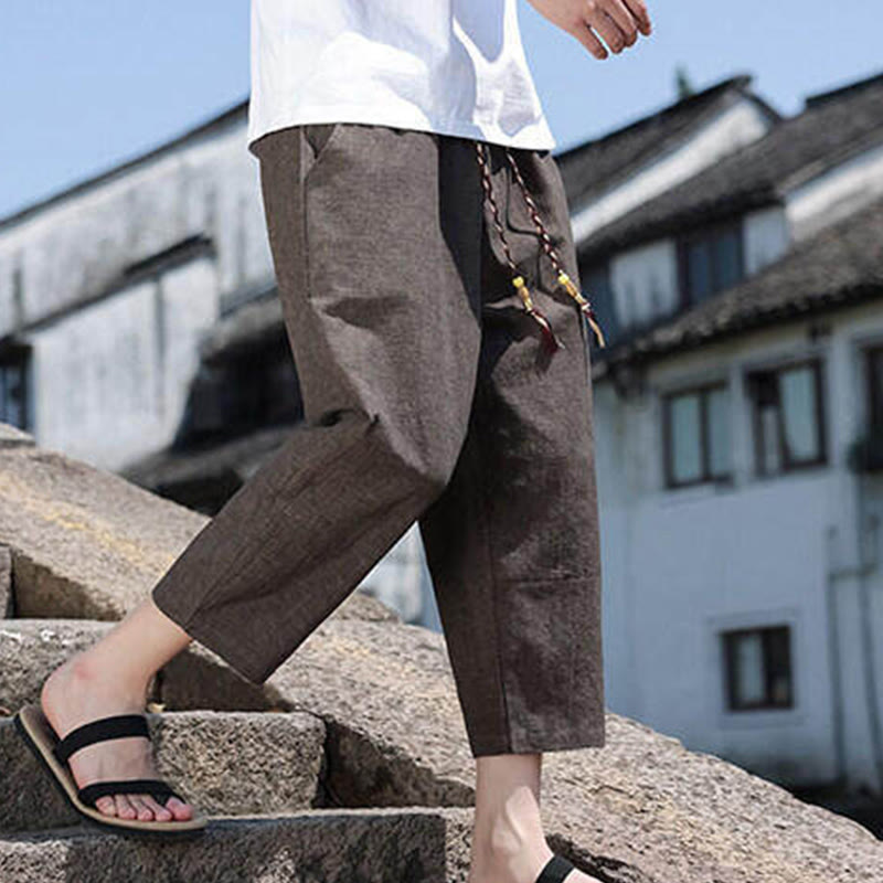 Buddha Stones Lässige Spandexhose mit gewebten Perlen und Seilen in der Taille, Länge 7–8, mit Taschen - image 23