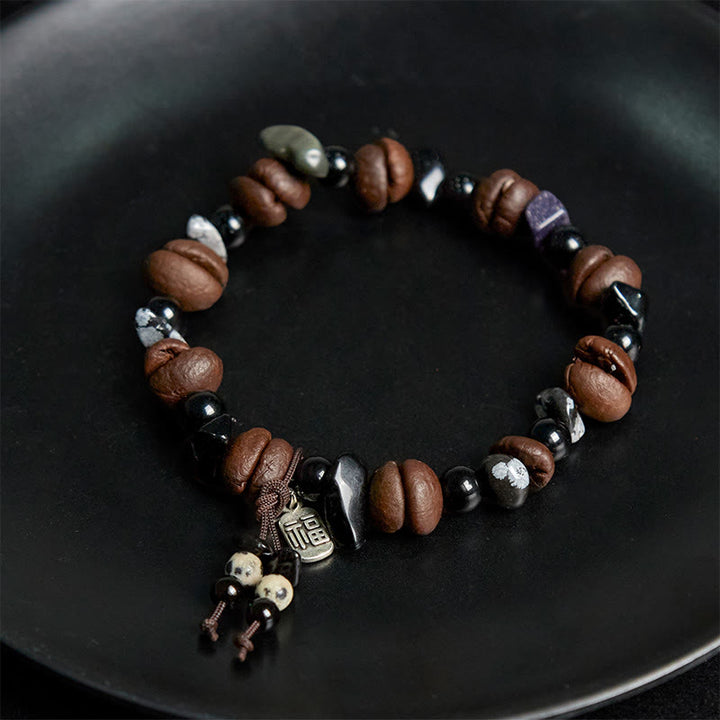 Buddha Stones Natürliche Kaffeebohnen Tigerauge Fu Charakter Schutzarmband - image 4