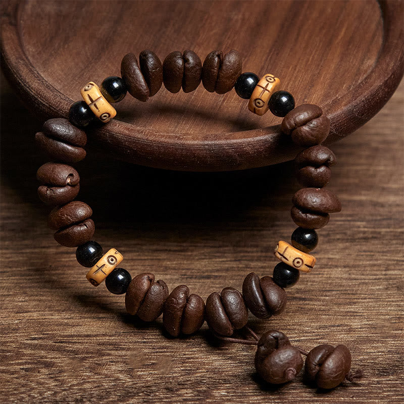 Buddha Stones Armband aus natürlichen Kaffeebohnen und Yakknochenperlen - image 2