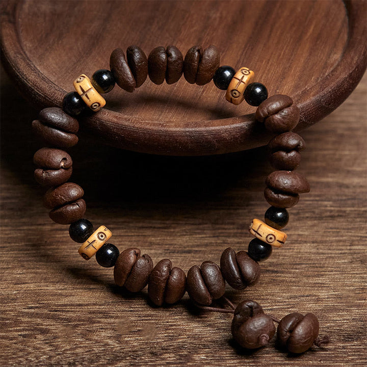 Buddha Stones Armband aus natürlichen Kaffeebohnen und Yakknochenperlen - image 2