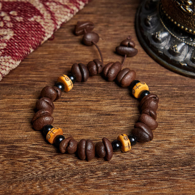 Buddha Stones Armband aus natürlichen Kaffeebohnen und Yakknochenperlen - Kaffeebohne (Handgelenkumfang: 16 cm) - image 1