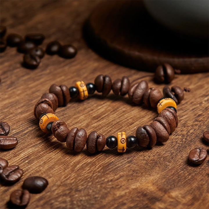 Buddha Stones Armband aus natürlichen Kaffeebohnen und Yakknochenperlen - image 3