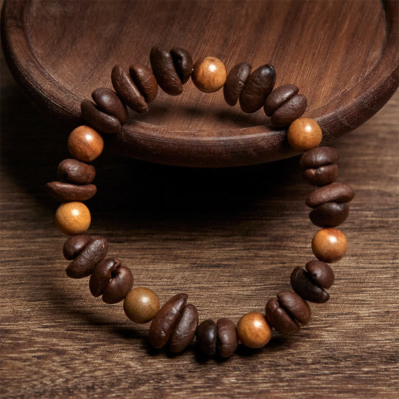 Buddha Stones Natürliche Kaffeebohnen Grünes Sandelholz Positives Armband - image 2