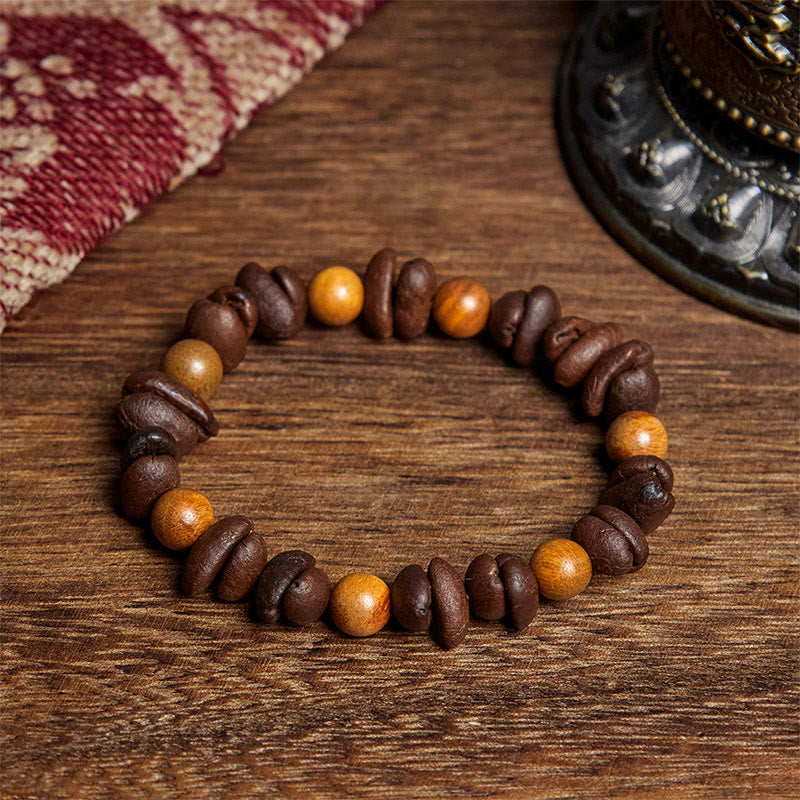 Buddha Stones Natürliche Kaffeebohnen Grünes Sandelholz Positives Armband - Kaffeebohne und grünes Sandelholz (Handgelenkumfang: 16 cm) - image 1