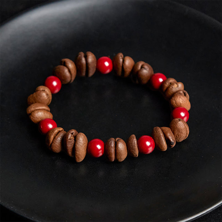 Buddha Stones Armband aus natürlichen Kaffeebohnen und Zinnoberperlen - image 4