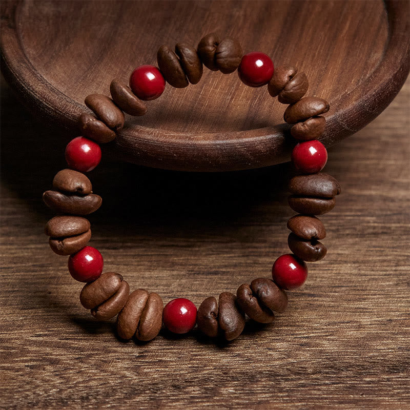 Buddha Stones Armband aus natürlichen Kaffeebohnen und Zinnoberperlen - image 2