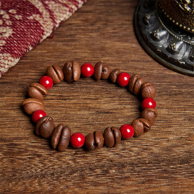 Buddha Stones Armband aus natürlichen Kaffeebohnen und Zinnoberperlen - Kaffeebohne (Handgelenkumfang: 16 cm) - image 1