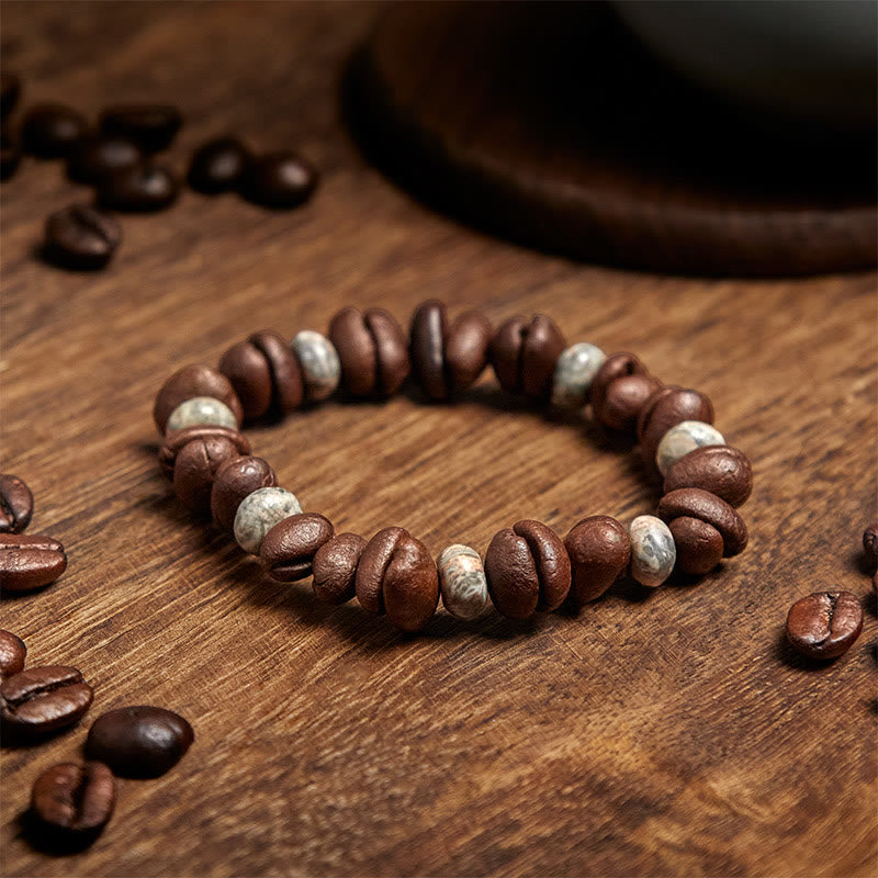 Buddha Stones Armband mit natürlichen Kaffeebohnen, Tigerauge, grauem Jaspis und Lavasteinperlen - image 8