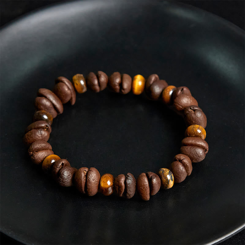 Buddha Stones Armband mit natürlichen Kaffeebohnen, Tigerauge, grauem Jaspis und Lavasteinperlen - image 4