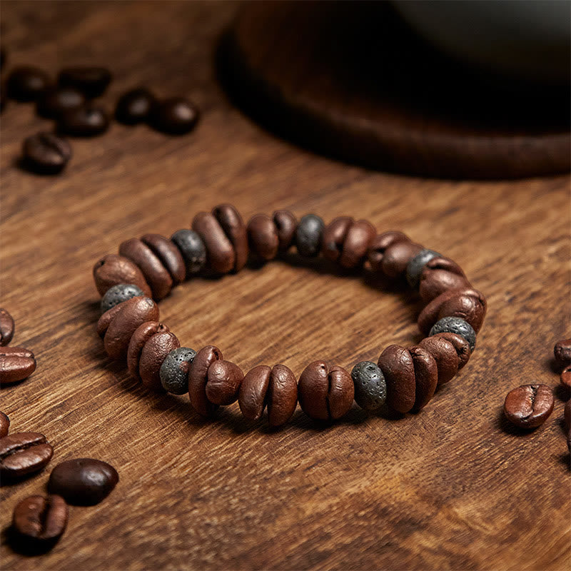 Buddha Stones Armband mit natürlichen Kaffeebohnen, Tigerauge, grauem Jaspis und Lavasteinperlen - image 13