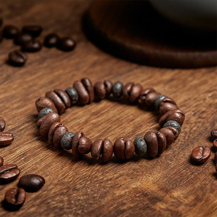 Buddha Stones Armband mit natürlichen Kaffeebohnen, Tigerauge, grauem Jaspis und Lavasteinperlen - image 13