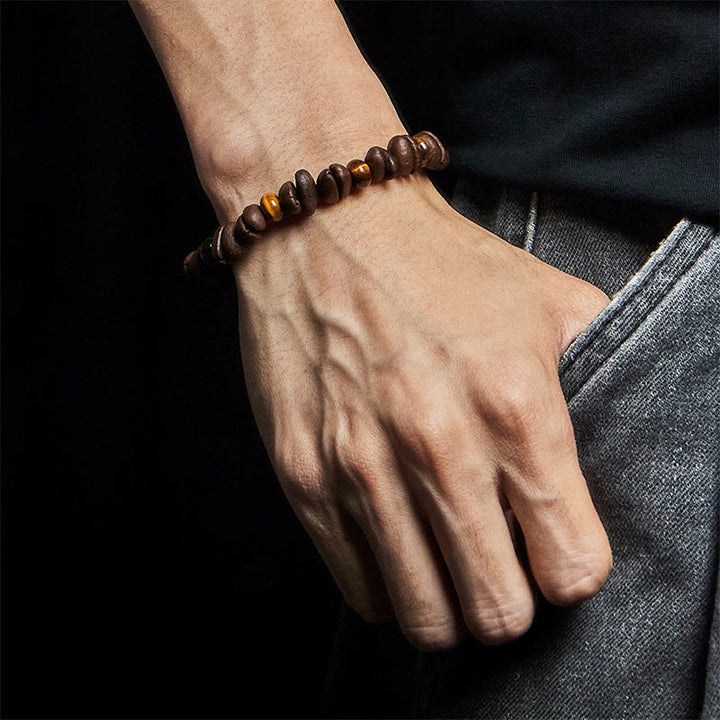 Buddha Stones Armband mit natürlichen Kaffeebohnen, Tigerauge, grauem Jaspis und Lavasteinperlen - image 5