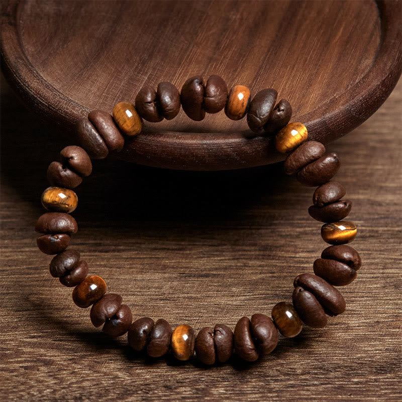 Buddha Stones Armband mit natürlichen Kaffeebohnen, Tigerauge, grauem Jaspis und Lavasteinperlen - image 2