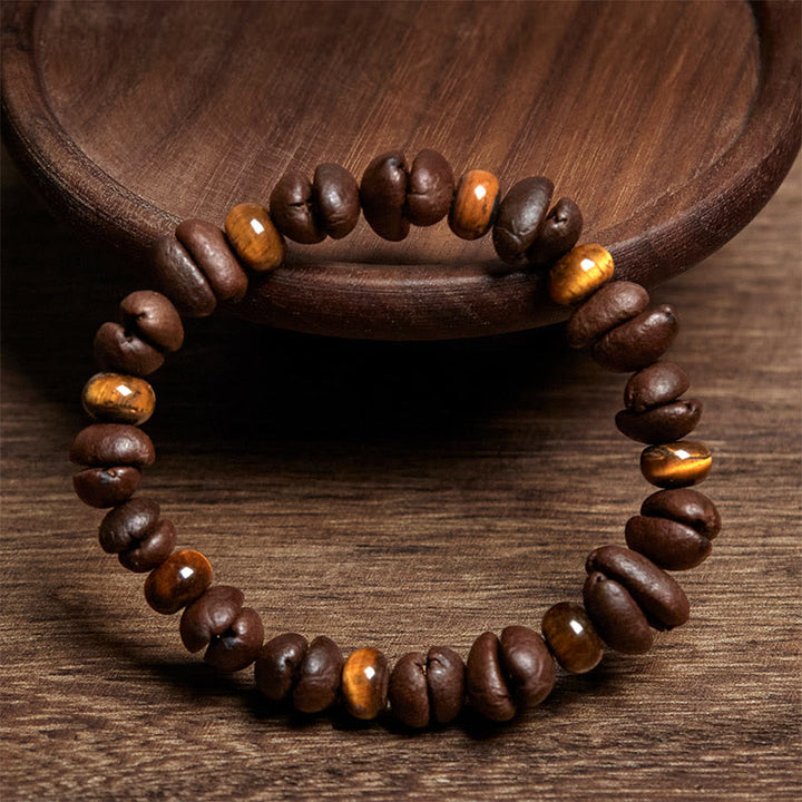 Buddha Stones Armband mit natürlichen Kaffeebohnen, Tigerauge, grauem Jaspis und Lavasteinperlen - image 2