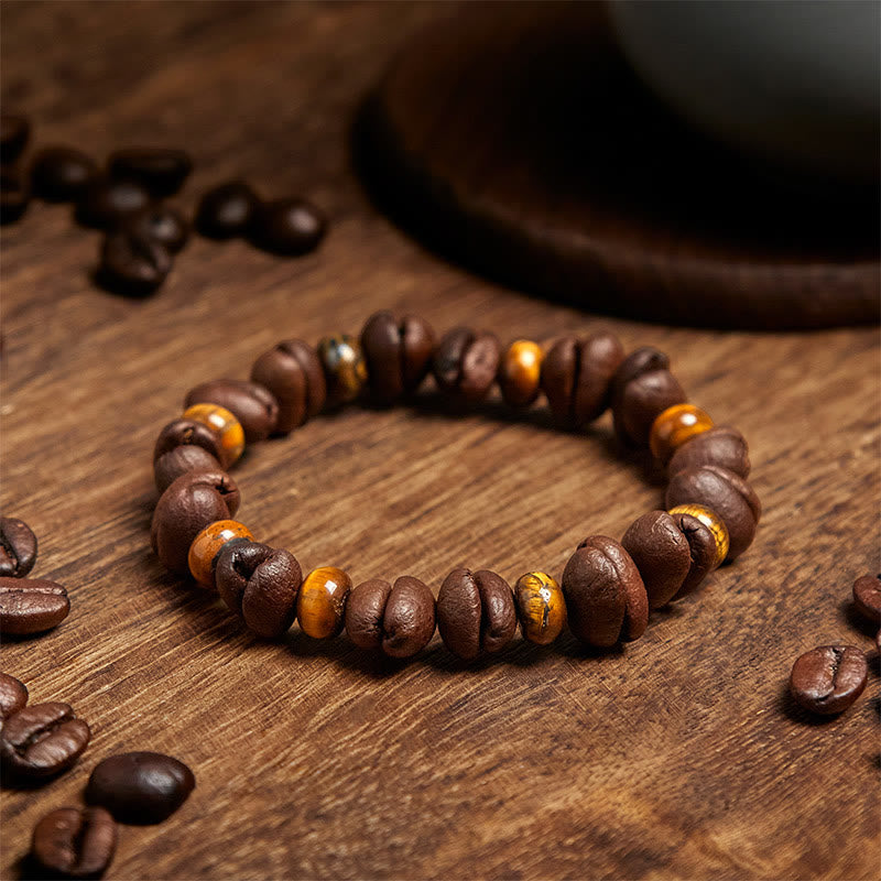 Buddha Stones Armband mit natürlichen Kaffeebohnen, Tigerauge, grauem Jaspis und Lavasteinperlen - image 3