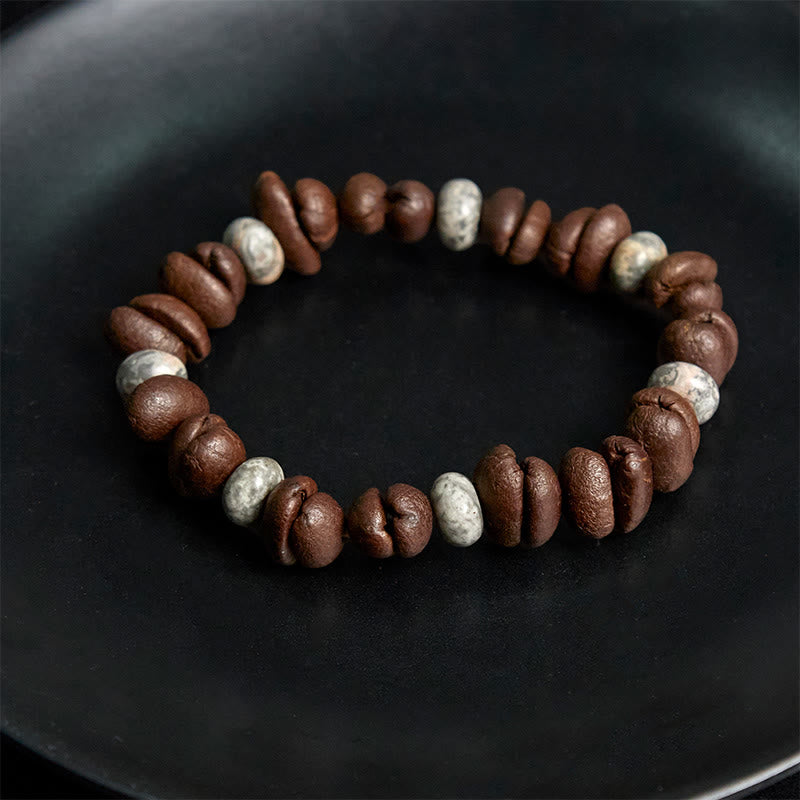 Buddha Stones Armband mit natürlichen Kaffeebohnen, Tigerauge, grauem Jaspis und Lavasteinperlen - image 9