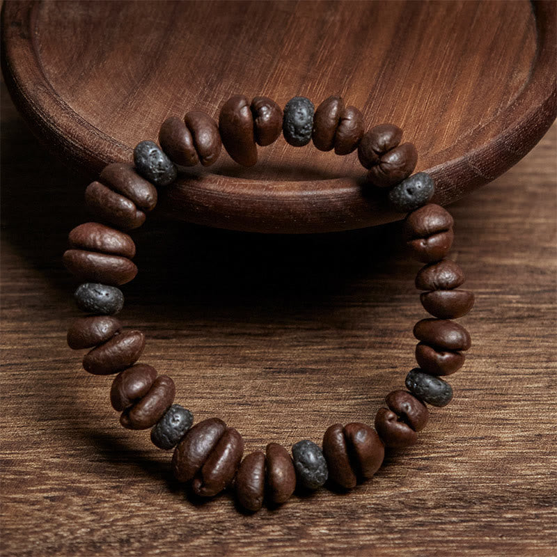 Buddha Stones Armband mit natürlichen Kaffeebohnen, Tigerauge, grauem Jaspis und Lavasteinperlen - image 12