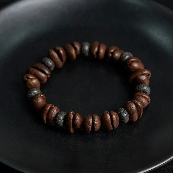 Buddha Stones Armband mit natürlichen Kaffeebohnen, Tigerauge, grauem Jaspis und Lavasteinperlen - image 14