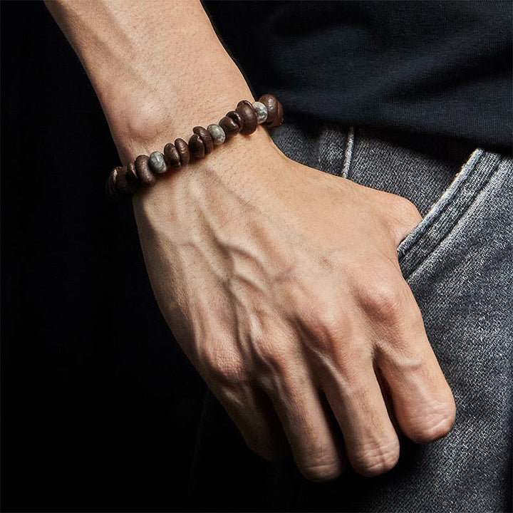 Buddha Stones Armband mit natürlichen Kaffeebohnen, Tigerauge, grauem Jaspis und Lavasteinperlen - image 10