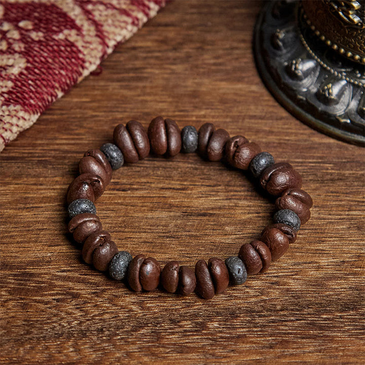 Buddha Stones Armband mit natürlichen Kaffeebohnen, Tigerauge, grauem Jaspis und Lavasteinperlen - Kaffeebohne und Lavastein (Handgelenkumfang: 16 cm) - image 11