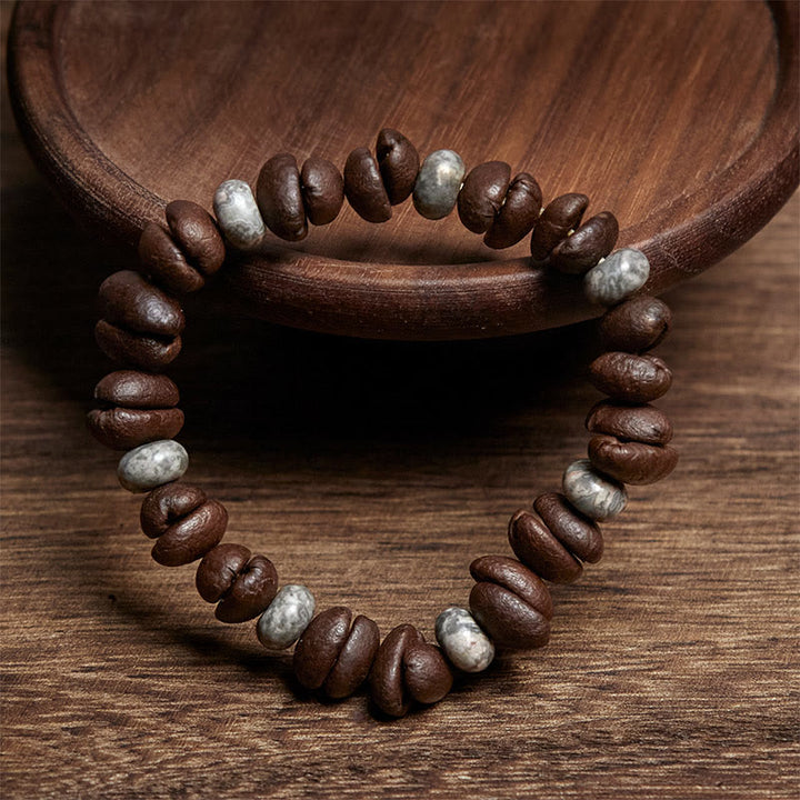 Buddha Stones Armband mit natürlichen Kaffeebohnen, Tigerauge, grauem Jaspis und Lavasteinperlen - image 7