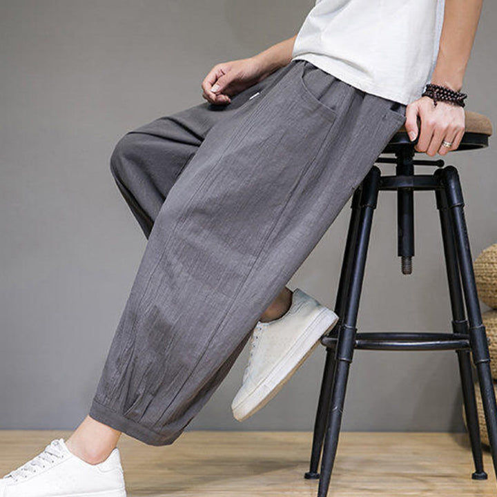 Buddha Stones Lässige, schlichte Herren-Haremshose aus Baumwolle, Länge 7–8, mit Taschen - image 8