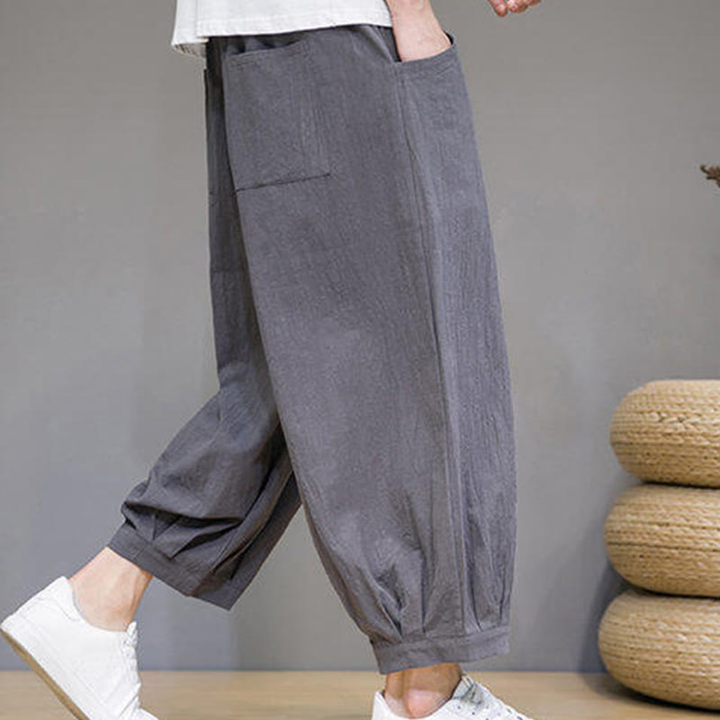Buddha Stones Lässige, schlichte Herren-Haremshose aus Baumwolle, Länge 7–8, mit Taschen - image 6