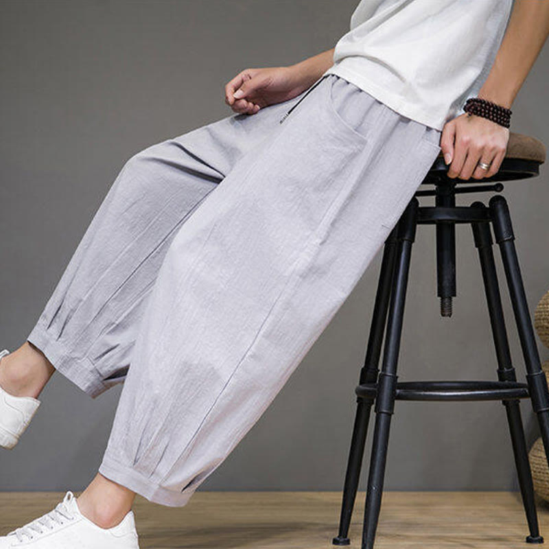 Buddha Stones Lässige, schlichte Herren-Haremshose aus Baumwolle, Länge 7–8, mit Taschen - image 17