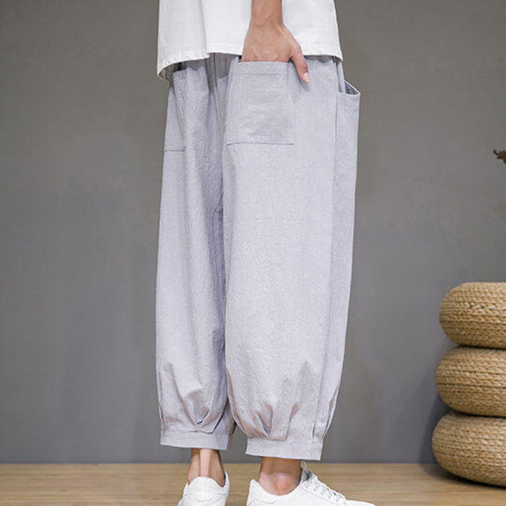 Buddha Stones Lässige, schlichte Herren-Haremshose aus Baumwolle, Länge 7–8, mit Taschen - image 11