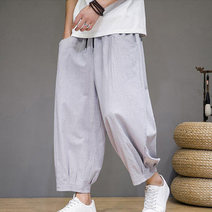 Buddha Stones Lässige, schlichte Herren-Haremshose aus Baumwolle, Länge 7–8, mit Taschen - image 15