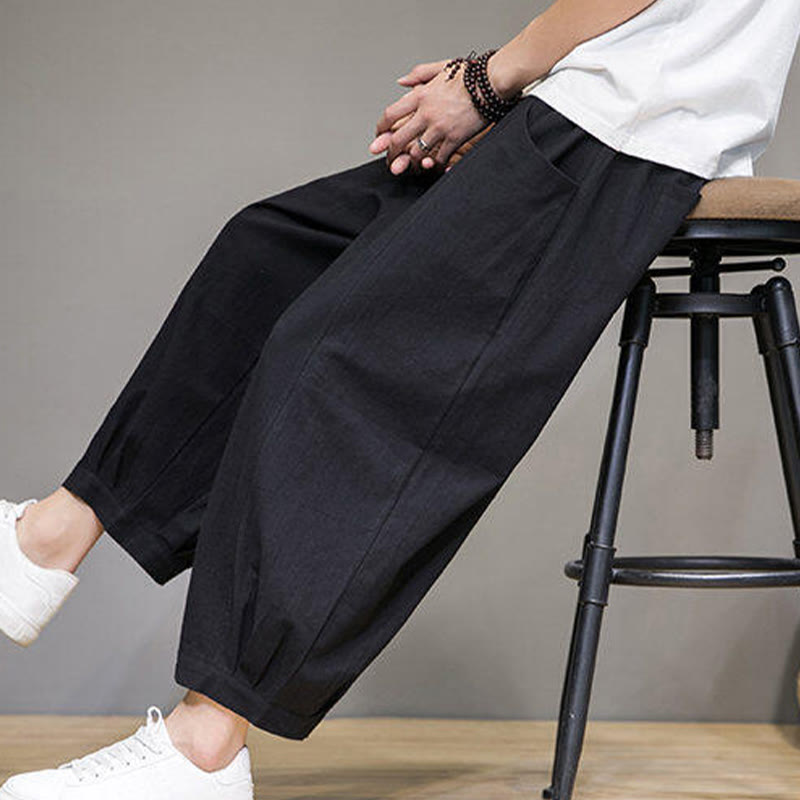 Buddha Stones Lässige, schlichte Herren-Haremshose aus Baumwolle, Länge 7–8, mit Taschen - image 26