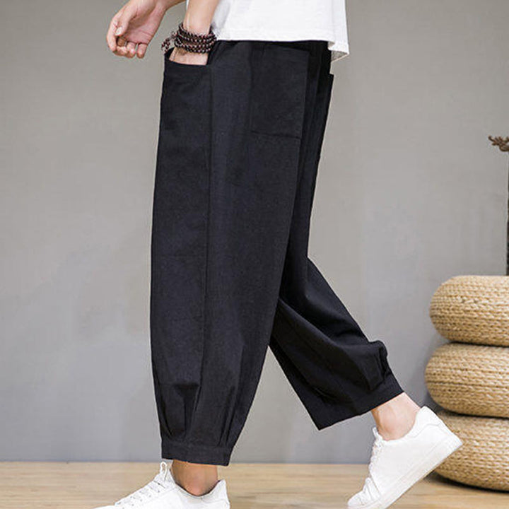 Buddha Stones Lässige, schlichte Herren-Haremshose aus Baumwolle, Länge 7–8, mit Taschen - image 22